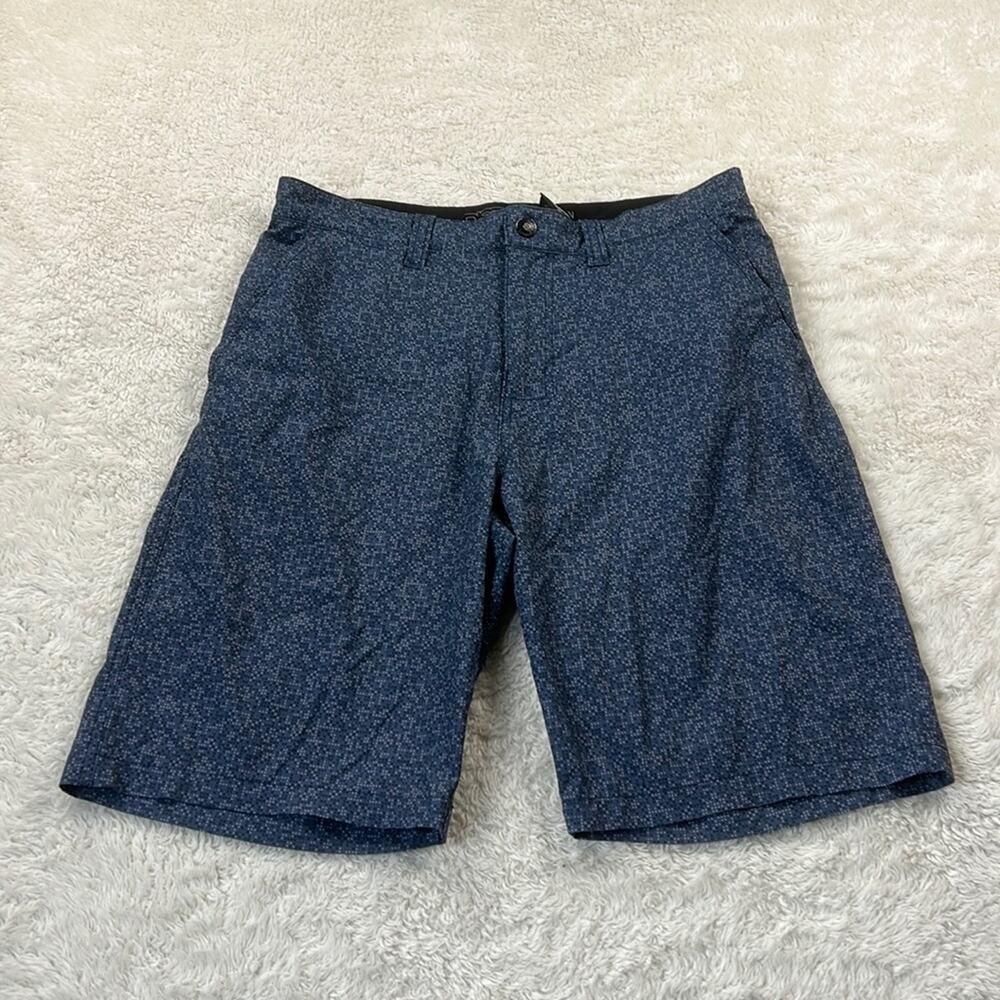 Distortion mens blue and grey dot hybrid board shorts, size 32